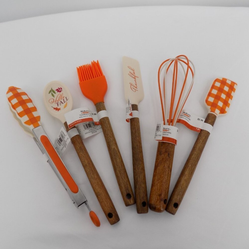 6 Makery Silicon Wooden Mini Kitchen Utensil Set Thanksgiving Themed Fall Autumn
